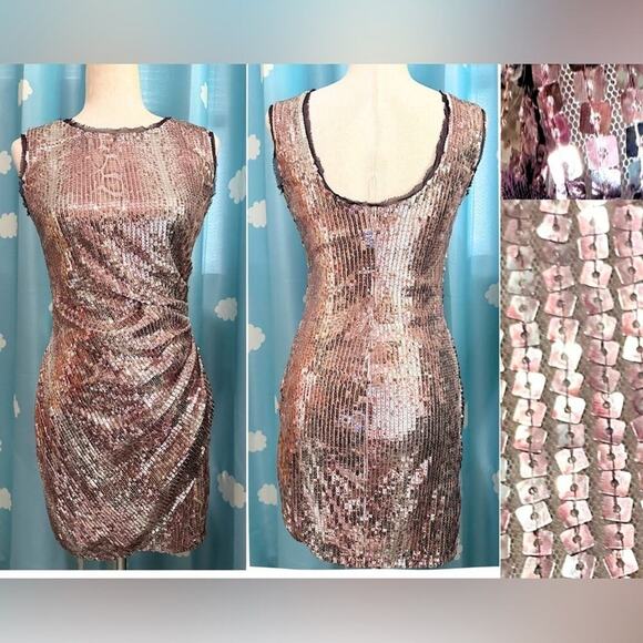 Boston Proper rose gold sequin mini dress w ruching. 2 - Picture 9 of 14